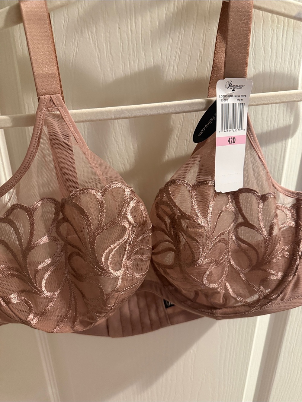 Paramour Rose Taupe Embroidered Underwire Bra - 42D